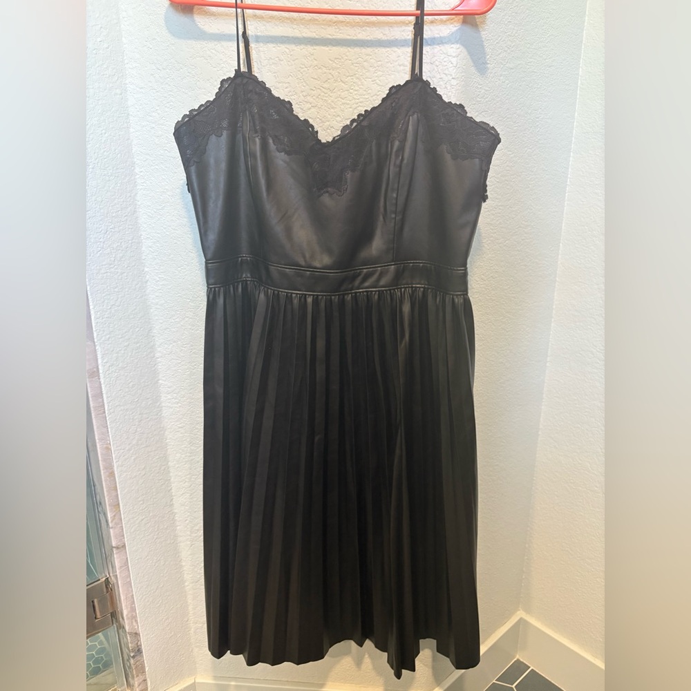 Express Elegant Black faux leather Lace Dress